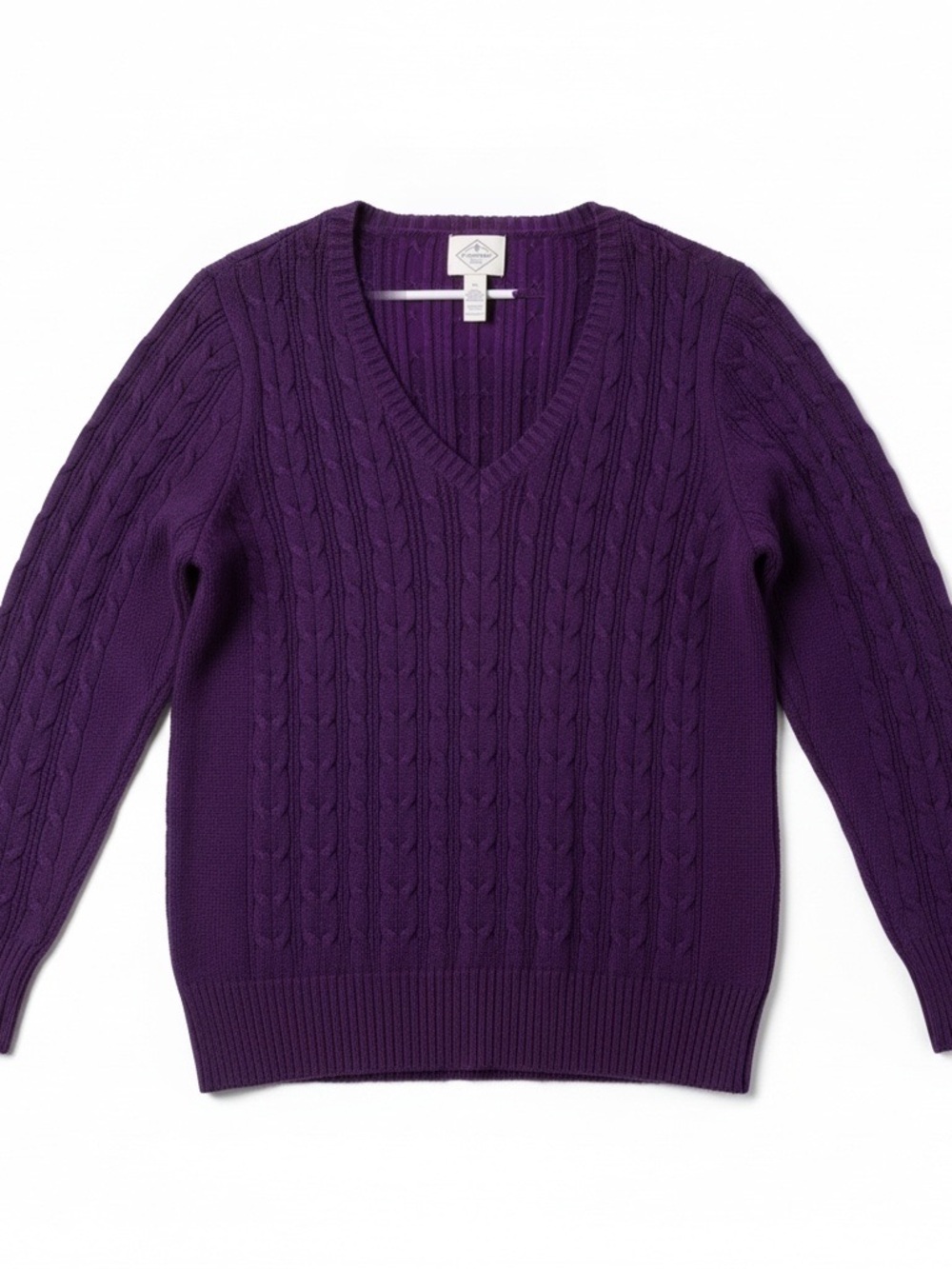 Purple Cable Knit V-Neck Sweater Women’s XL St John’s Bay
